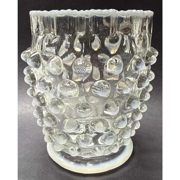 Eapg Elson Glass Opalescent Dewdrop Spooner Footed Ruffled Edge Hobnail White - Picture 2 of 12